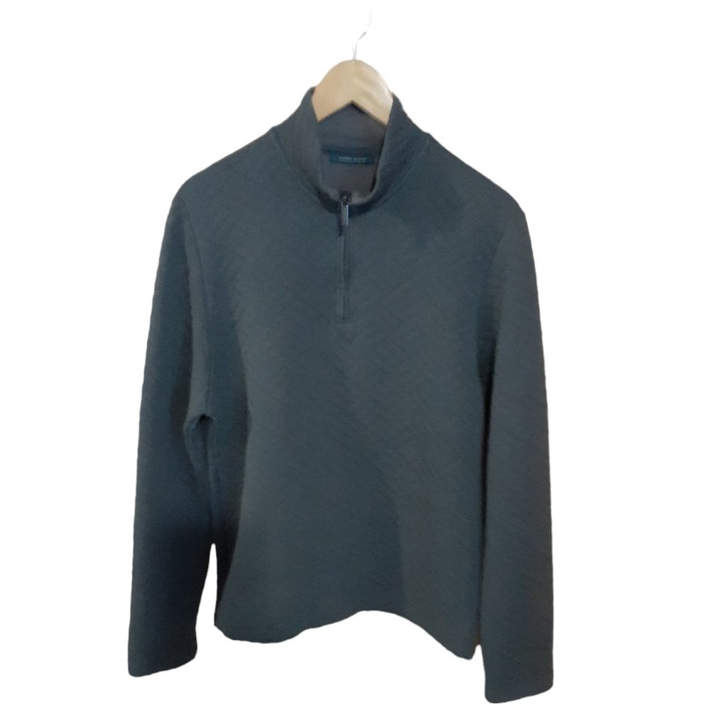 Perry Ellis Men's Sweater Quilted 1/4 Zip Pullover Gray Size Medium